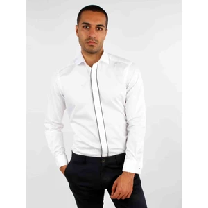 Beyaz Erkek Slim Fit Düz Paul Yaka Duble Manşetli Kol Gömlek