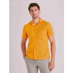 Hardal Erkek Slim Fit Düz Küba Yaka Kısa Kol Gömlek - 58164