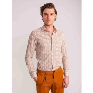 Kahve Erkek Slim Fit Paul Yaka Uzun Kol Gömlek