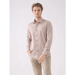 Bej Erkek Slim Fit Brent Yaka Uzun Kol Gömlek