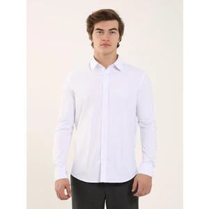 Beyaz Erkek Slim Fit  Klasik Yaka Uzun Kol Gömlek