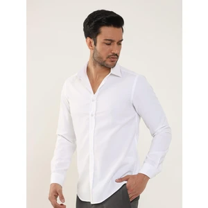 Beyaz Erkek Slim Fit Düz Klasik Yaka Uzun Kol Gömlek