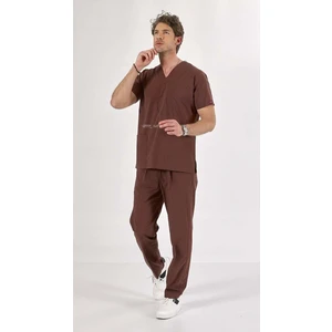 Uçak İş Giyim Kakao U-Flex Likralı Scrubs Takım Doktor & Hemşire Forması