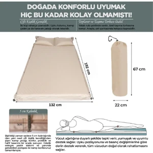 Çift Kişilik Kendiliğinden Şişen Kamp Yatağı – Entegre Yastıklı, Pompa Hediyeli | Taşınabilir