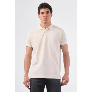 Ekru Polo Yaka Pamuklu Düz Renk Slim Fit Erkek T-shirt