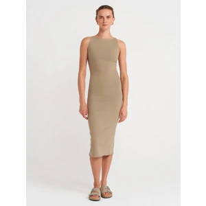 91099 Vücuda Oturan Midi Elbise-Çağla