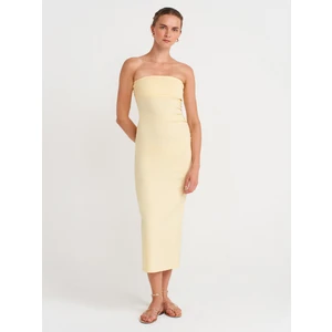 91368 Straplez Midi Elbise-Açık Sarı