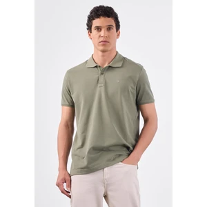 Haki Polo Yaka Pamuklu Düz Renk Slim Fit Erkek T-shirt