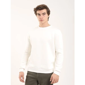 Ekru Erkek Oversize Düz Pamuklu Bisiklet Yaka Sweatshirt