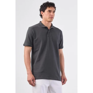 Antrasit Polo Yaka Pamuklu Düz Renk Slim Fit Erkek T-shirt