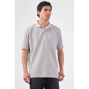 Gri Polo Yaka Pamuklu Düz Renk  Slim Fit Erkek T-shirt