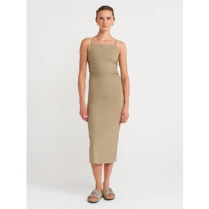 91479 Büzgülü Midi Elbise-Çağla