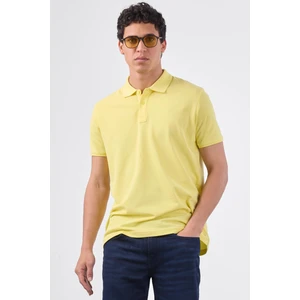 Sarı Polo Yaka Pamuklu Düz Renk  Slim Fit Erkek T-shirt