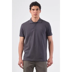 Antrasit Polo Yaka Pamuklu Düz Renk Slim Fit Erkek T-shirt