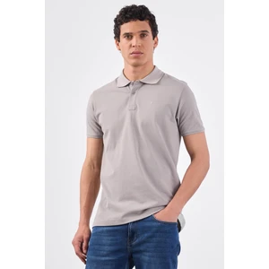 Gri Polo Yaka Pamuklu Düz Renk Slim Fit Erkek T-shirt