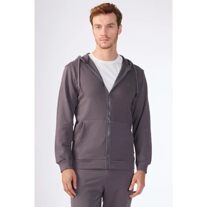 Antrasit Fermuar Kapamalı Kapüşonlu Erkek Regular Fit Sweatshirt