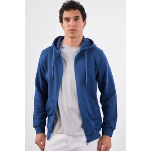 Açık Lacivert Fermuar Kapamalı Kapüşonlu Erkek Regular Fit Sweatshirt