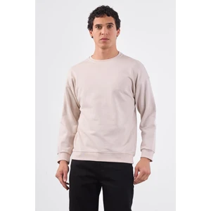 Bej Bisiklet Yaka Regular Fit Erkek Sweatshirt