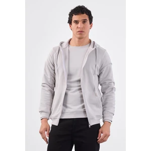 Açık Gri Fermuar Kapamalı Kapüşonlu Erkek Regular Fit Sweatshirt