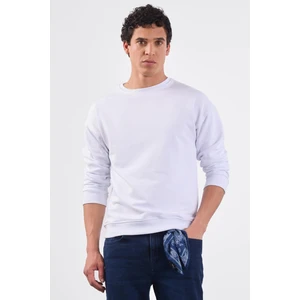 Beyaz Bisiklet Yaka Regular Fit Erkek Sweatshirt