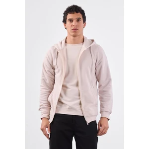 Bej Fermuar Kapamalı Kapüşonlu Erkek Regular Fit Sweatshirt