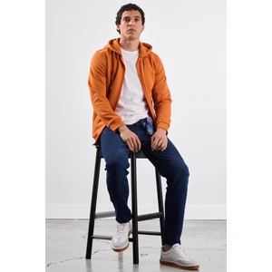 Kiremit Fermuar Kapamalı Kapüşonlu Erkek Regular Fit Sweatshirt