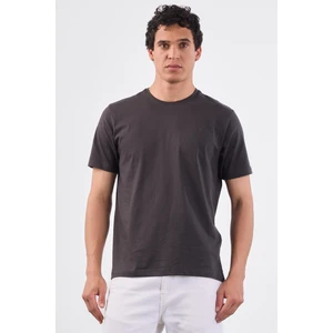 Antrasit Bisiklet Yaka Pamuklu Düz Renk Slim Fit Erkek T-shirt