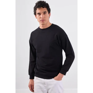 Siyah Bisiklet Yaka Regular Fit Erkek Sweatshirt