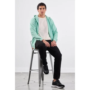Mint Yeşili Fermuar Kapamalı Kapüşonlu Erkek Regular Fit Sweatshirt