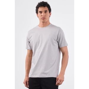 Gri Bisiklet Yaka Pamuklu Düz Renk Slim Fit Erkek T-shirt