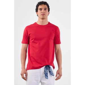 Kırmızı Bisiklet Yaka Pamuklu Düz Renk Slim Fit Erkek T-shirt