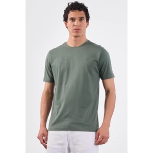 Haki Bisiklet Yaka Pamuklu Düz Renk Slim Fit Erkek T-shirt