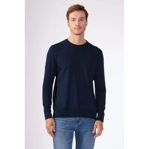 Lacivert Bisiklet Yaka %100 Pamuk Düz Renk Slim Fit Erkek Triko