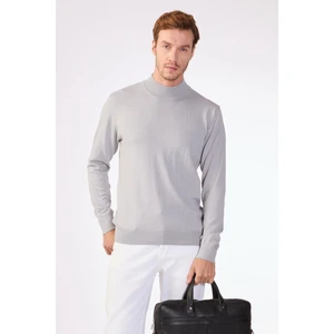 Gri Yarım Balıkçı %100 Pamuk Düz Renk Slim Fit Erkek Triko