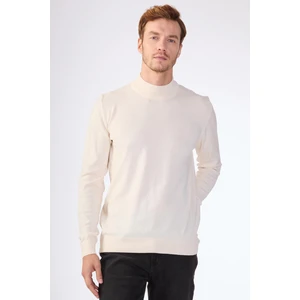 Ekru Yarım Balıkçı %100 Pamuk Düz Renk Slim Fit Erkek Triko