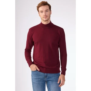 Bordo Yarım Balıkçı %100 Pamuk Düz Renk Slim Fit Erkek Triko
