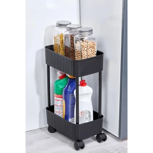 Okyanus Home 2 Katlı Tekerlekli Banyo-Mutfak Düzenleyici Pratik Raf Siyah