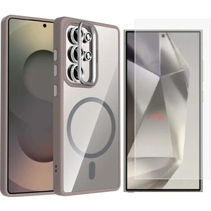 Galaxy S24 Ultra Kılıf Standlı ve Kamera Lens Hediyeli M-Safe Şarj Özellikli Zore Etro Kapak + Nano Ekran Koruyucu