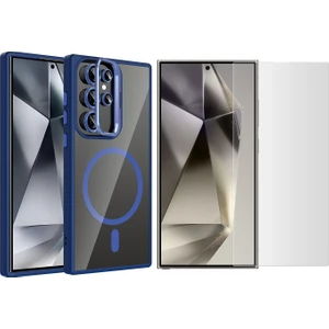 Galaxy S24 Ultra Kılıf Standlı ve Kamera Lens Hediyeli M-Safe Şarj Özellikli Zore Etro Kapak + Nano Ekran Koruyucu