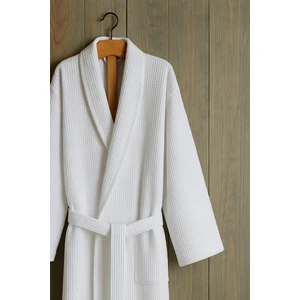 Gofret Desen Beyaz Lüks Bornoz, Çeyizlik Bornoz, Standart Beden - L/xl