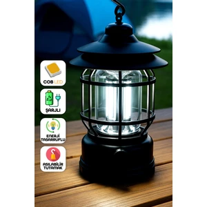 LED Şarjlı Kamp Lambası Işık Dimmer Ayarlı Askılı Portatif Işıldak El Feneri Gece Lamba Siyah PR20