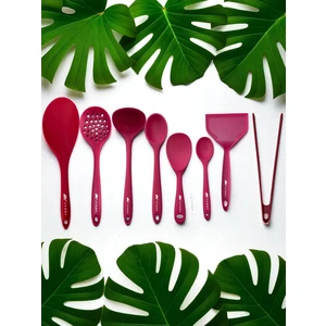 Isıya Dayanıklı Silikon Kevgir Kepçe Spatula Kaşık Maşa Seti (30-28-22-20 Cm) 8 Parça