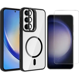 Galaxy A55 Kılıf Standlı ve Kamera Lens Hediyeli M-Safe Şarj Özellikli Zore Etro Kapak + Nano Ekran Koruyucu