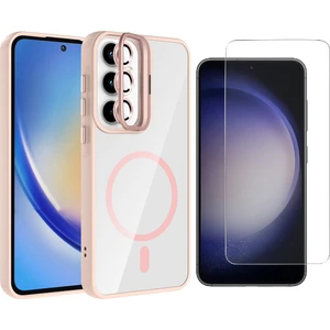 Galaxy A55 Kılıf Standlı ve Kamera Lens Hediyeli M-Safe Şarj Özellikli Zore Etro Kapak + Nano Ekran Koruyucu