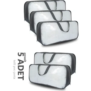 5'li Set 60X30X18 cm Pvc & Şeffaf & Telli Valiz Hurç