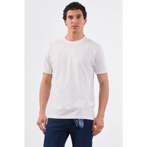 Beyaz Bisiklet Yaka Pamuklu Düz Renk Slim Fit Erkek T-shirt