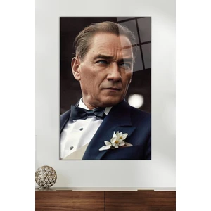 Yapay Zeka M. Kemal Atatürk Portresi Cam Tablo, Modern Ev Ofis Dekoru, Hediyelik Duvar Dekorasyonu