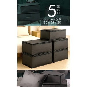 5'li Set Orta Boy 50X25X20 cm Baza & Çekyat Altı , Kıyafet Düzenleyici Hurç Antrasit Gri