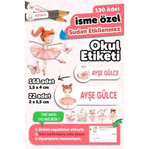 Okul Etiketi Kalem Defter Isimli Etiket Isim Yazılabilen Balerin - 190 Adet Özel Tasarım Okul Etiket
