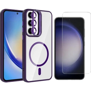 Galaxy A55 Kılıf Standlı ve Kamera Lens Hediyeli M-Safe Şarj Özellikli Zore Etro Kapak + Nano Ekran Koruyucu